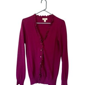 LOFT Ruffle-Trim Cardigan (LOT of 3; Magenta, Beige, and Cyan), Size: S